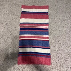 H&M  Women's Skirt Midi Size S Red Striped Knit Pencil Stretch Elastic Waist